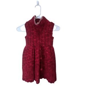 Misha and Puff NWOT 100% Merino Wool Knit Dress Poms Sz 4-5 Years Red